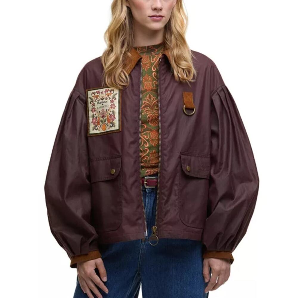 NWT Barbour x Farm Rio Thais Waxed Bow Jacket Brown L